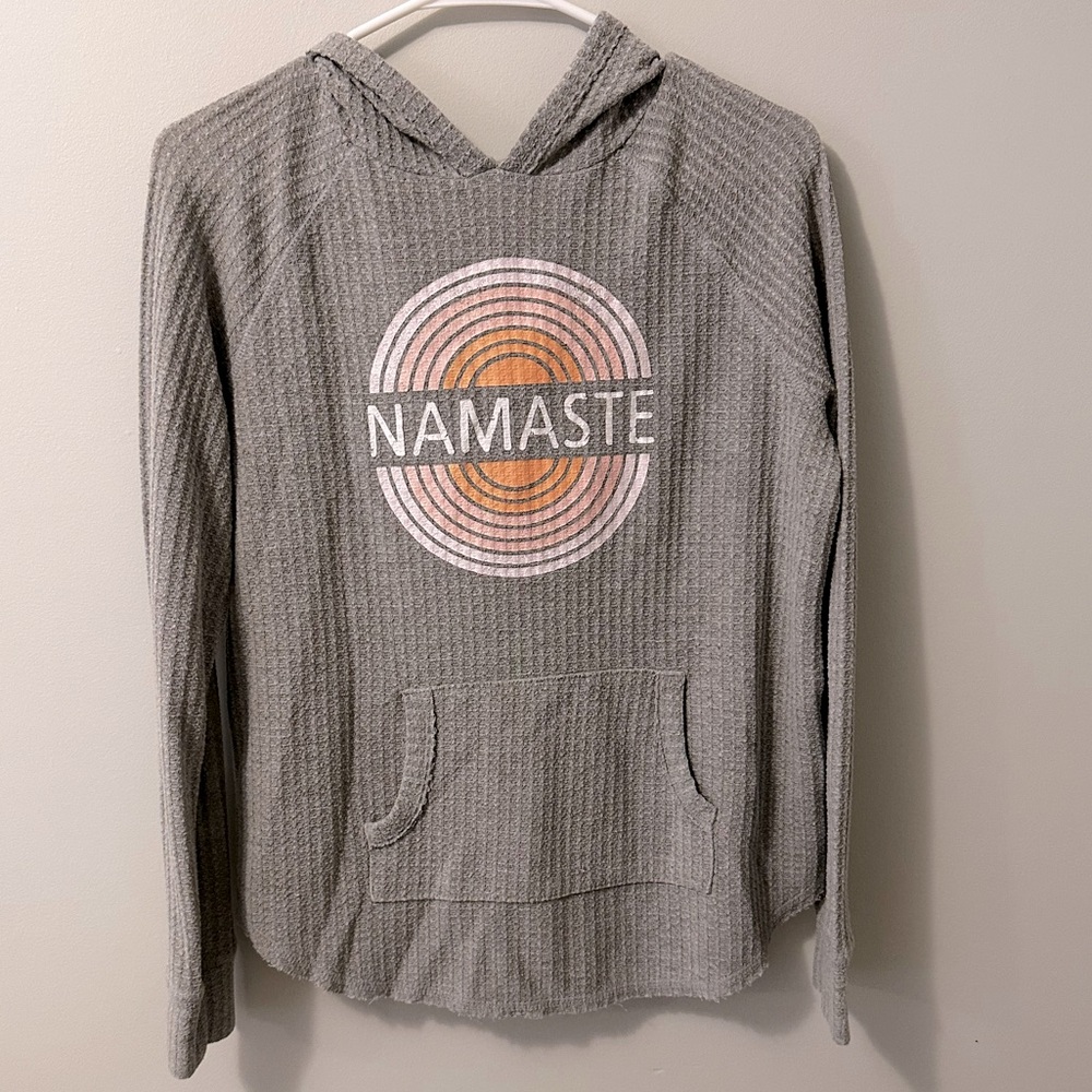 Waffle Knit Hooded Sweatshirt - Namaste - Picture 5 of 10